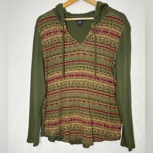 Chaps Women's Green Red Baja Beach Desert Patterned Thermal Hoodie Size 2X